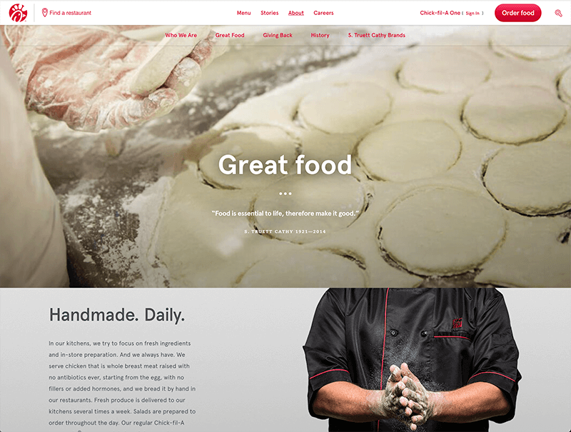 screenshot of Chick-fil-A's about page