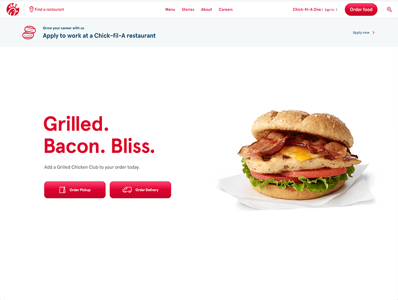 screenshot of Chick-fil-A's homepage