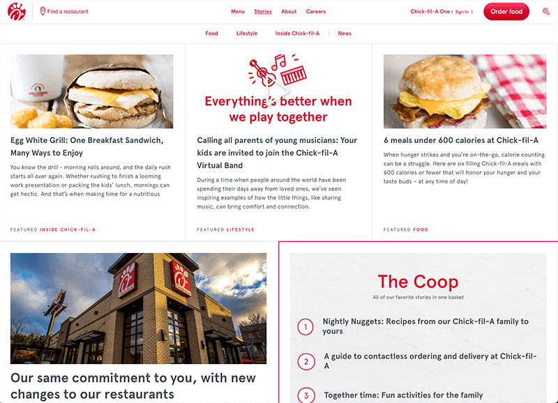 screenshot of Chick-fil-A's stories landing page