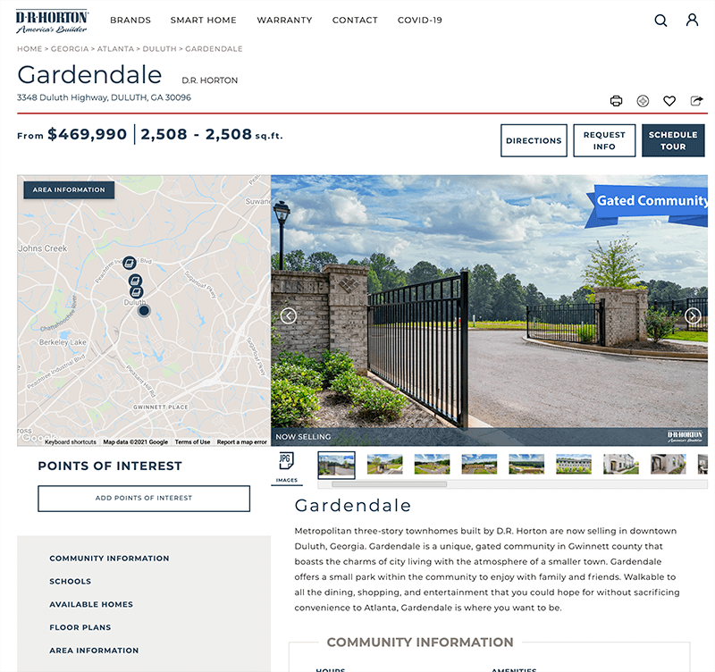 screenshot of DR Horton property detail page